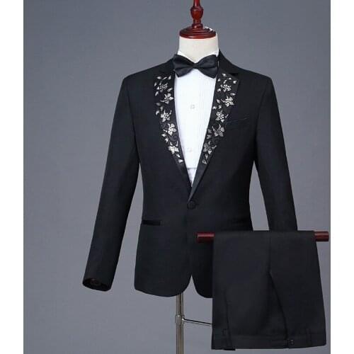 Men Wedding Suits Slim Fit 2 Pieces Tuxedo Groom Groomsman Master of Ceremonies Host Stage Singer Costume