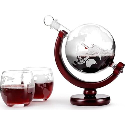 Whiskey Decanter Globe Set With 2 Etched Globe Whisky Glasses For Wine Cocktails Liquor Scotch HomeBar Beverage Ser