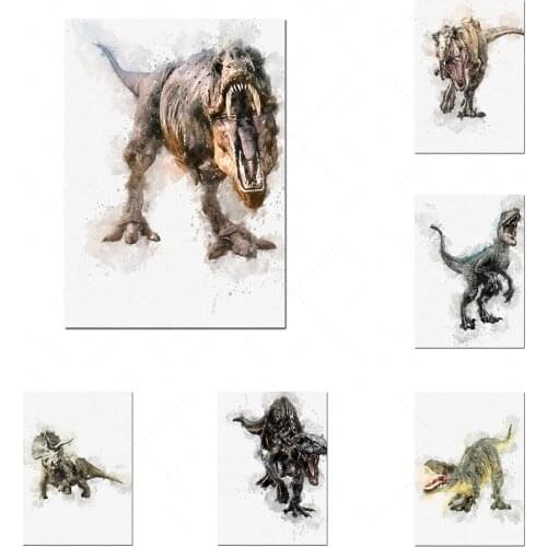 Ensemble de 6 empreintes de dinosaure, ensemble de dinosaure aquarelle, affiche de dinosaures, aquarelle de dinosaure, art mur d