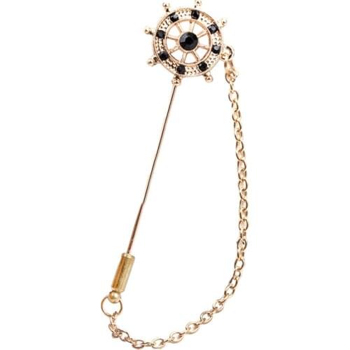 Korean Fashion New Metal Brooch Hijab Pins Sweet Long Needle Tassel with Chain Rudder Anchor Collar Lapel Pin Men Accessories