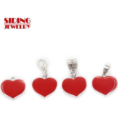 New Arrival 20pcs/lot Red Heart Dangle Charms Lobster Clasp DIY Bracelet Necklace Pendants Jewelry Hanging Charm