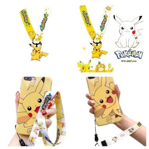 Pokemon Pikachu Mobile Phone Lanyard Womens Fabric Hanging Neck Cute Cartoon Game Mobile Phone ID Card Badge Holder Pendant