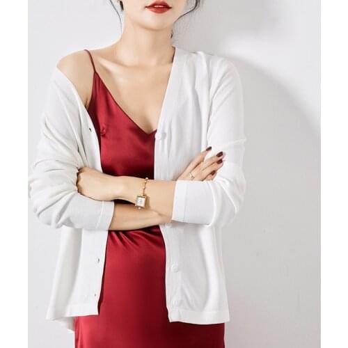 Autumn thin loose solid color sweater V-neck short jacket ladies all-match knitted cardigan jacket women