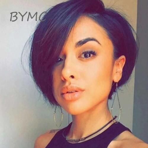 BYMC Short Cool Bob Glueless Full Lace Human Hair Wigs Pre Plucked Straight Remy Hair Short Human Hair Bob Wig With Baby Hair