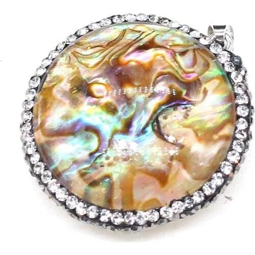 Natural Abalone Shell Pendants Exquisite Shiny Abalone Charms with Artificial Diamond for Jewelry Making Necklace Bracelet Gift
