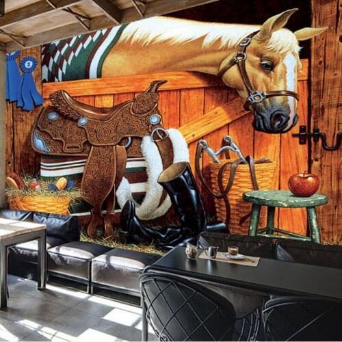 Custom 3d mural 3D stereo custom wallpaper Retro bar KTV European background horse wallpaper mural