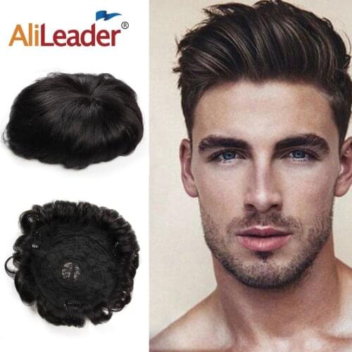 Alileader Popular Men’s Hair closure With Clips Natural Black Color 100% Thin Hair pieces Mens pieces