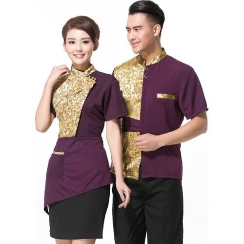 Public House Working Clothing Hotel West Restaurant Summer Uniform With Apron Fast Food Desk Clerk Workwear Cheap Waiter Clothes