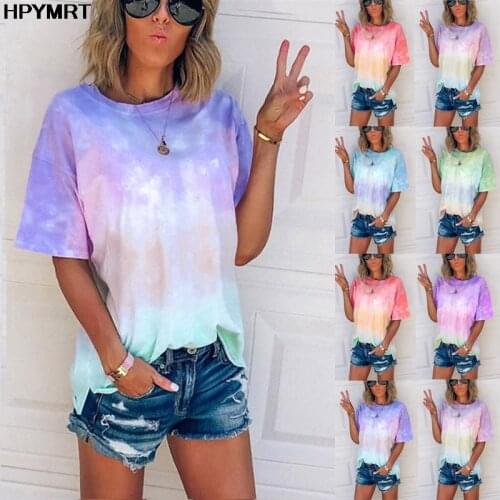 Sexy fashion Women Tie Dye Print Short Sleeve T Shirt Gradient Color Tee shirt Femme new Streetwear t-shirt female clothing
