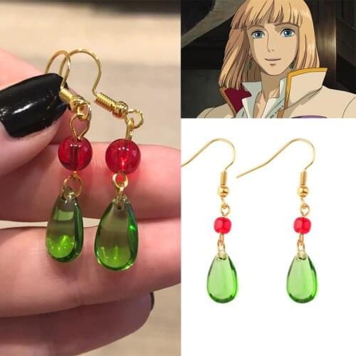 Miyazaki Hayao Anime Earring Moving Castle Howl Jewelry Crystal Stone Drop pendant Earrings Cosplay Costumes Earring For Gifts