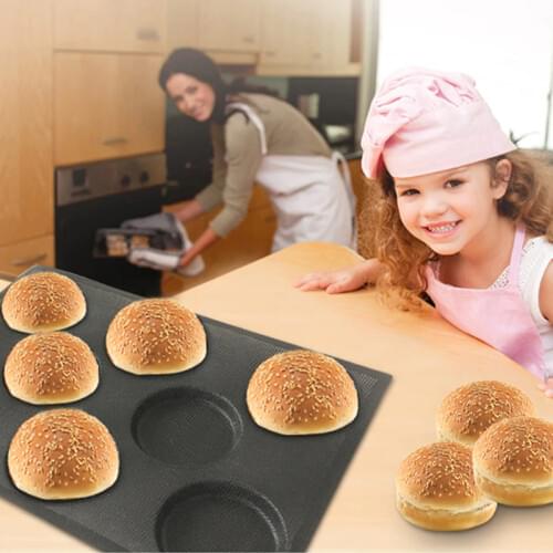 SHENHONG Bread Molds Hamburger Baking Moulds Round Bun Form Perforated Glass Fiber-Silicone Bakeware Non Stick Kitchen Tools