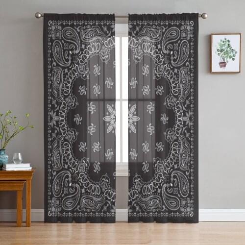 Black Bandana Pattern Tulle Curtains for Bedroom Home Decor Living Room Kitchen Voile Curtains for Blind Drapes
