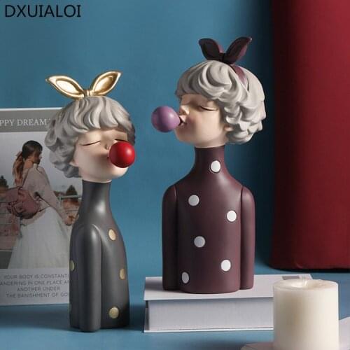 Nordic style bubble blowing girl ornaments light luxury style modern minimalist style home decor accessories resin crafts gift