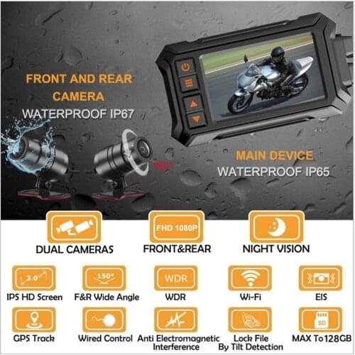 Motorcycle driving recorder HD dual lens dual recording starlight night vision WIFI mobile phone interconnection full diving GPS