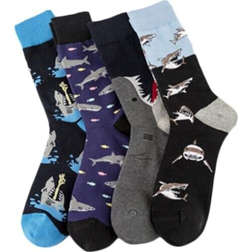 High Quality American and European Shark Socks Streetwear Colorful Black Men Socks