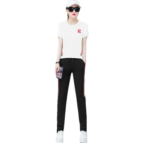 Plus Size S-4XL Women Sets Casual Letter Print Short Sleeve Tops + Pants Suits Women outfit Two Piece Tracksuits