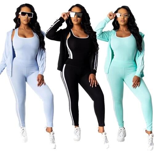 2020 Autumn / Winter Sportwear Tracksuits Fashion Women Square Collar Tops Bodycon Leggings Full Sleeves Coats Three Piece Sets