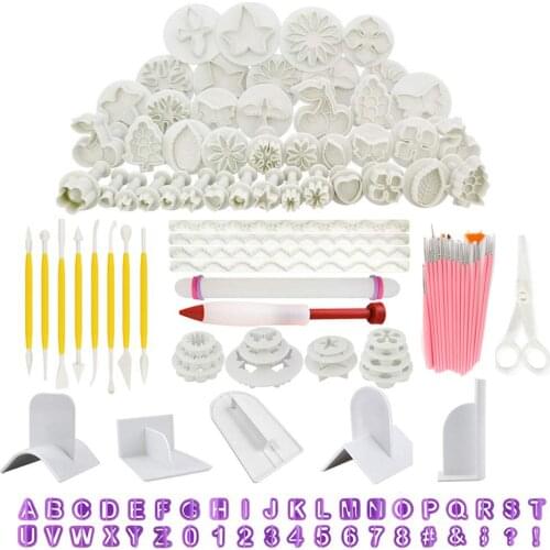 129pcs/set Fondant Cutter Cake Decorating Tools Kit Sugarcraft Icing Plunger Cutters Alphabet Numbers Mold Rolling Pin Cake Tool