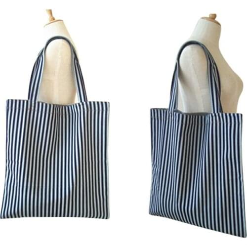 5PCS / LOT New Single-Shoulder Bag Ladies Leisure Shopping Bag Striped Navy Denim Canvas Bags