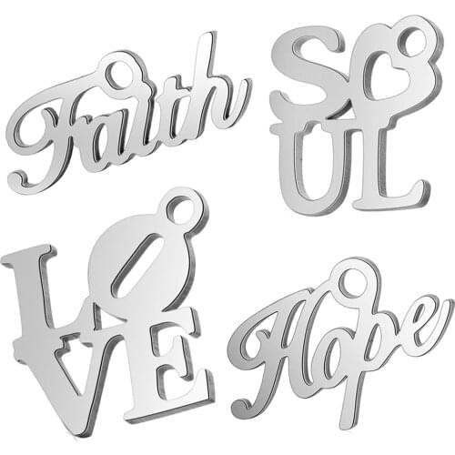 5pcs/Lot Stainless Steel Letter Word Charms For Diy Jewelry Making Floating Hollow Pendant For Bracelet Findings High Polished