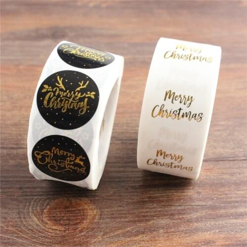 500pcs Merry Christmas Stickers Gold Foil Business Labels Gift Tags 1 Inch Packing Decoration Supply