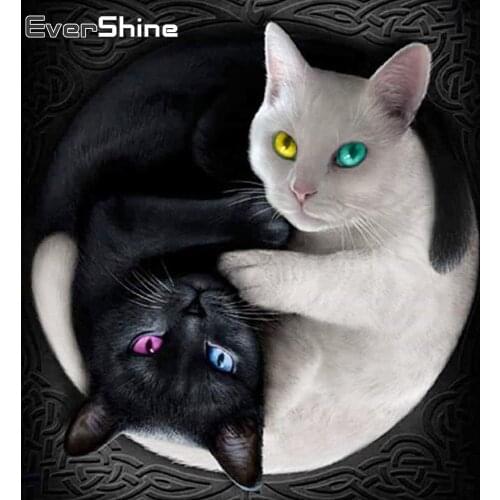 EverShine Full Drill Square Diamond Embroidery Cat Diamond Painting 5D Animal Mosaic Rhinestones Cross Stitch Wall Art