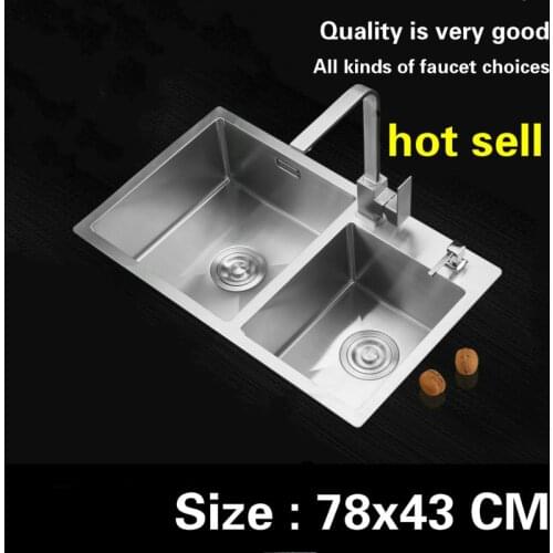 Free shipping Hot sell handmade food-grade 304 stainless steel kitchen manual sink double groove thickening durable 78x43 CM