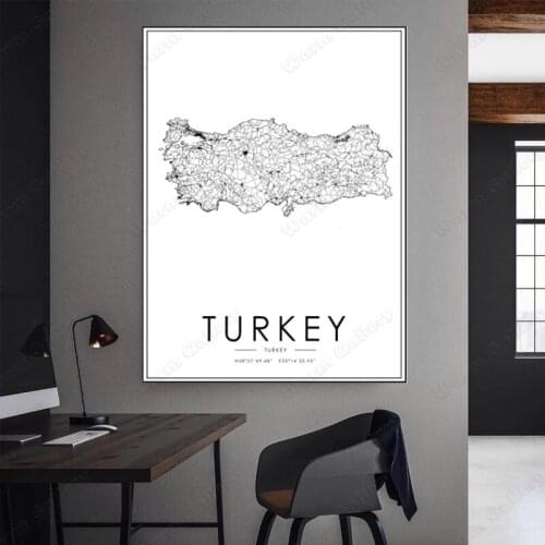 Black and White City Map The Turkey City Map Poster HD Print Wall Art Canvas Nordic Landscape Painting for Home Decor