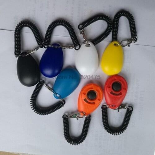 DHL 1000pcs high quality Pet Trainer Pet Dog Training Dog Clicker Adjustable Sound Key Chain And Wrist Strap Doggy Train Click
