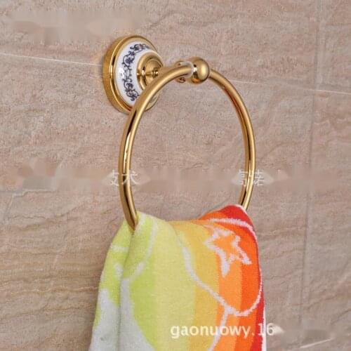 European Gold Towel Rings Stainless Steel Towel Racks High-top Ceramic Towel Racks Blue And White Porcelain Bathroom Accessories
