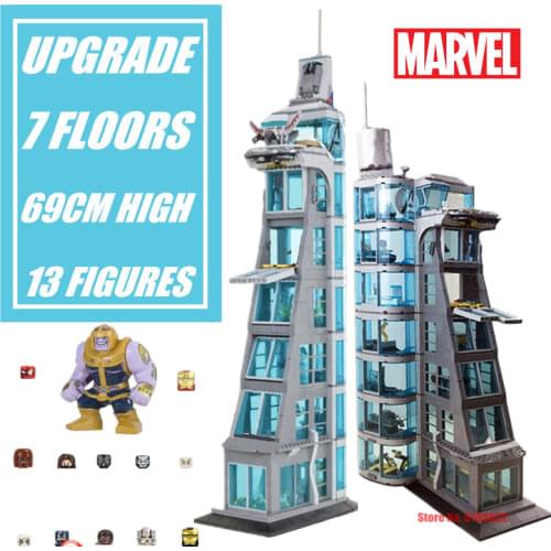 7 FLOOR Marvel Avengers Tower Spiderman Iron Man Heroes Stark Tower Thanos Thor Figures Streetview Building Block Brick Gift Toy