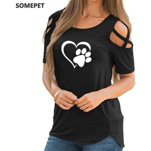 5XL Harajuku lovely heart Tshirt Women Causal T-shirt Cotton Bear paw Tees Woman off shoulder tops Clothes