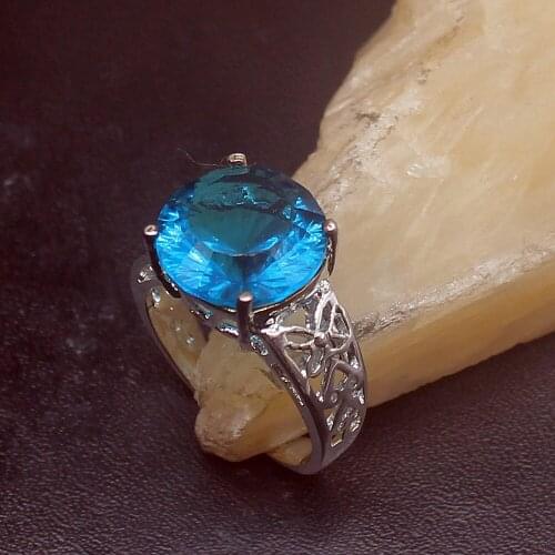 Gemstonefactory Jewelry Big Promotion Single Unique 925 Silver Charms Blue Topaz Women Men Gifts Band Rings 7.5# 20212970