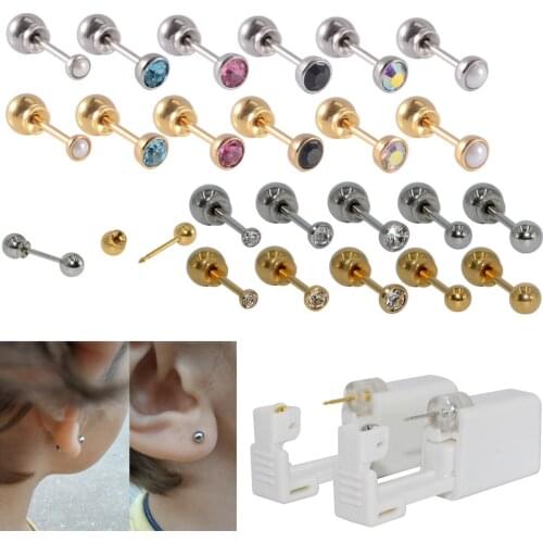 1PC 316L Surgical Steel Ear Stud Disposable NO PAIN Sterile Piercing Stud with Safe Ball Buckle Set Piercing Gun Body Piercing J