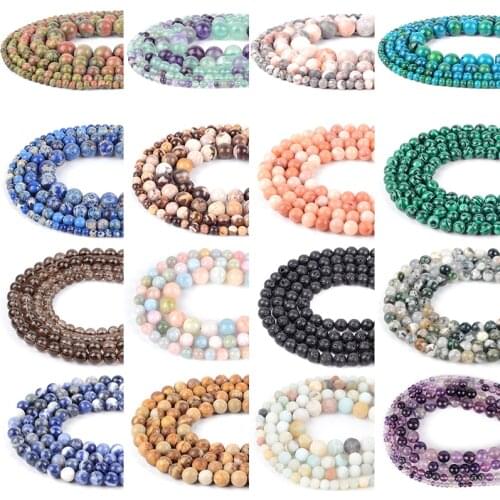 Natural Gem Beads Rose Pink Quartz Lapis Lazuli Lava Stone Round Beads For Jewelry Making Bracelets Diy Needlework Accessories