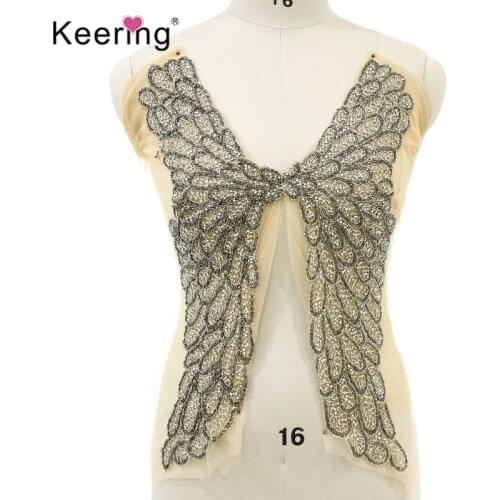 Fashionable fish scale pattern Embroidered beaded stone applique for wedding dress WDP - 018