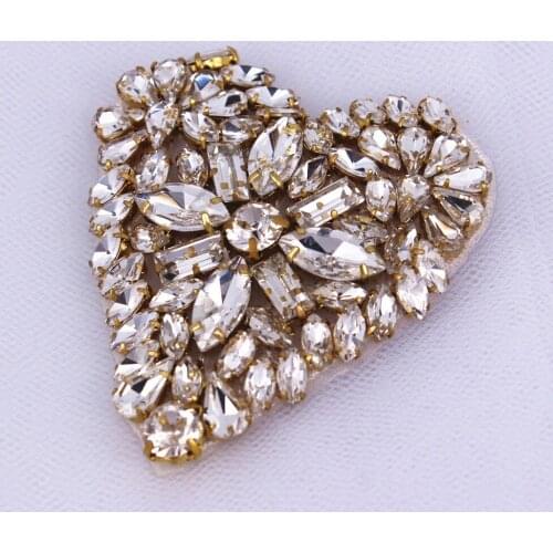 Fashion Heart Shape Crystal Applique multi Size with Silver Rhinestones for Wedding Dress Decoration or Headpieces Garters