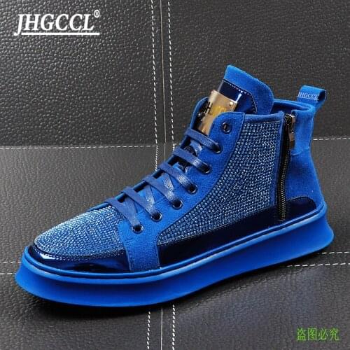 Mens casual shoes High top shoe male rhinestone individual character tide shoe youth thick sole high top plank plank luxurious