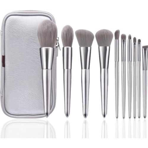 8/10pcs Silver Makeup Brushes Set Cosmetics Powder Foundation Blusher Eyeshadow Eyebrow Brush Professional Beauty Make Up Tools