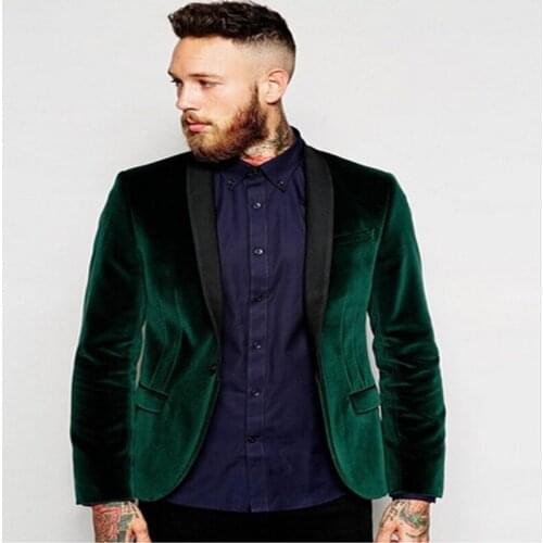 Customize Made New Velvet Latest Jacket Pants Designs Groomsmen Green Groom Tuxedos Men Suits Wedding Best Man (Jacket+Pant+Tie)