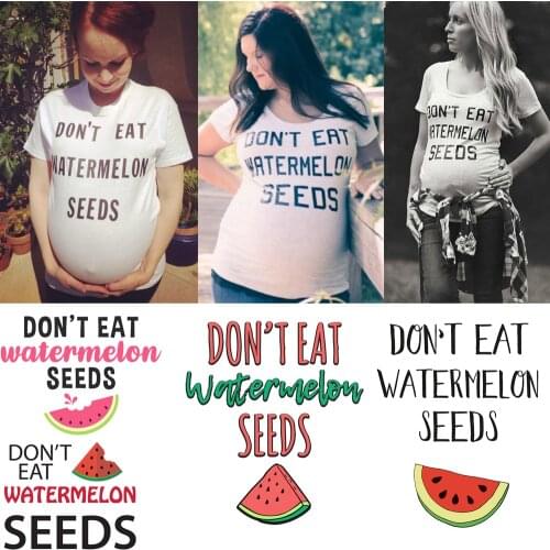 Letter Don't Eat Watermelon Seeds Print Maternity Clothing Top Tee Women Pregnancy Short Sleeve T Shirt for Pregnant Gray Tshirt