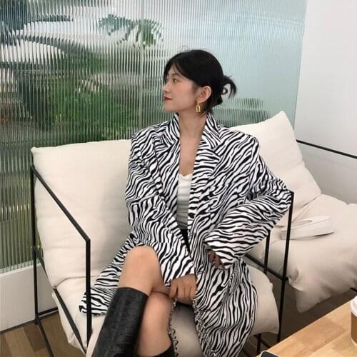 Korean Zebra Print Blazers Women Mid-length Turndown Collar Spring Autumn 2021 Casual Single-breasted Suit Jacket Female Outwear