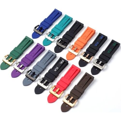 High quality 24mm Black Dark Blue Red White Green rubber watch strap For LUMINOR 1950 PAM441/312 Panerai Bracelet Watchband