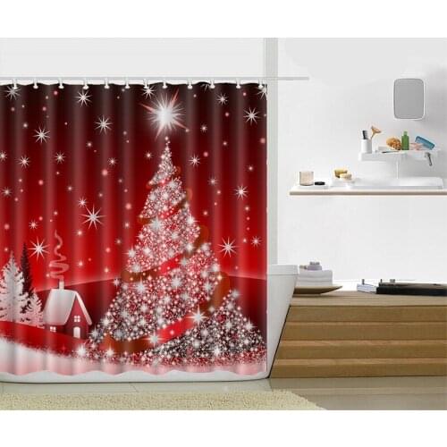 Christmas Shower Curtain Snowman Rideau De Douche Santa Claus Polyester Fabric Bath Curtains with Hooks Custom 60/80 x 72In gift