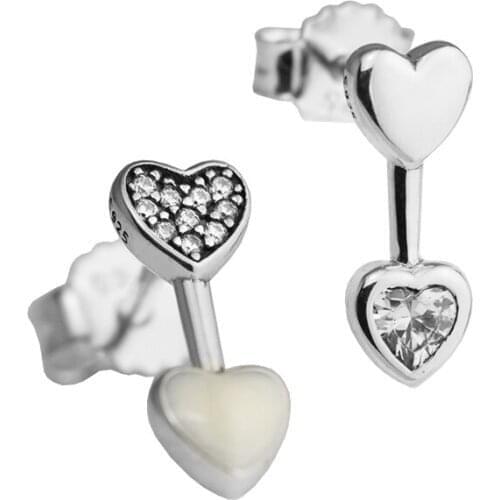 Hearts of Love Earring with Clear CZ & Yellow Enamel 100% 925 Sterling-Silver-Jewelry Free Shipping