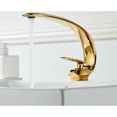 Gold Basin Faucet Modern Bathroom Sink Mixer Tap Brass Wash basin Faucet Single Handle Single Hole Crane For Bathroom