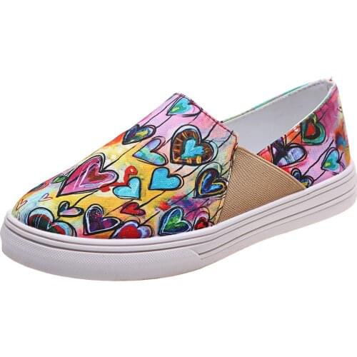 Womens Fashion Printed Shoes Sneakers Spring Summer Flat Loafers Slip on PU