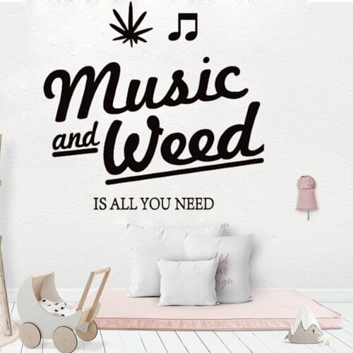 WJWY Music And Weed Vinyl Wall Sticker Removable Art Wall Decal For Kids Children Room Bedroom Home Decoration Wallpaper