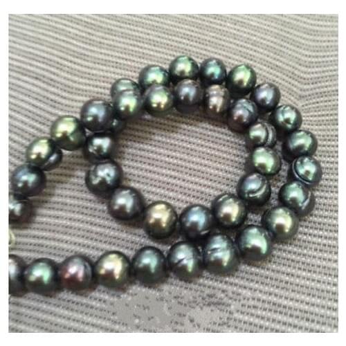 Baroque 18" 10-11 MM AAA SOUTH SEA Black green PEARL NECKLACE 14K GOLD CLASP