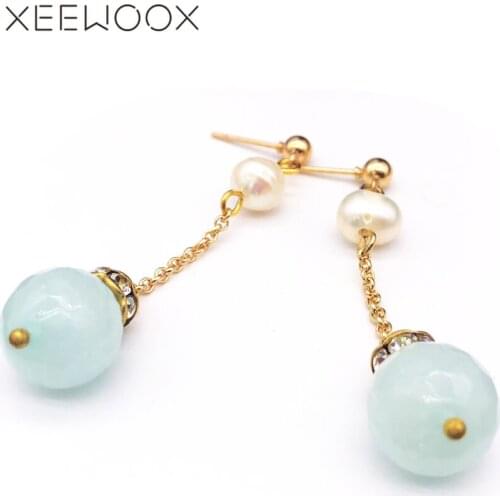 XEEWOOX 2019 Women Natural Stone Beads Drop Earrings Delicate Gold Link Chain Long Dangle Earrings Jewelry for Women Party Gift